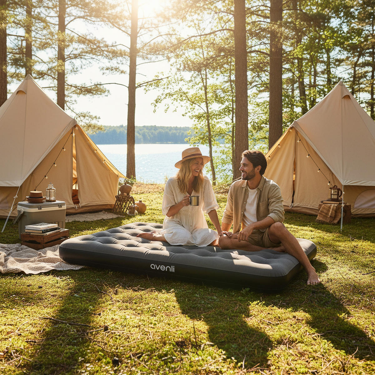 LUFTBETT Luftmatratze Camping CloudCoil grau 203x152x22cm - Grau, Kunststoff (152/203cm) - Avenli