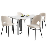 ESSGRUPPE Esstisch 4 Stühle MDF Weiß Beige 140x80cm - Beige, Textil (140/75/80cm) - FLIEKS