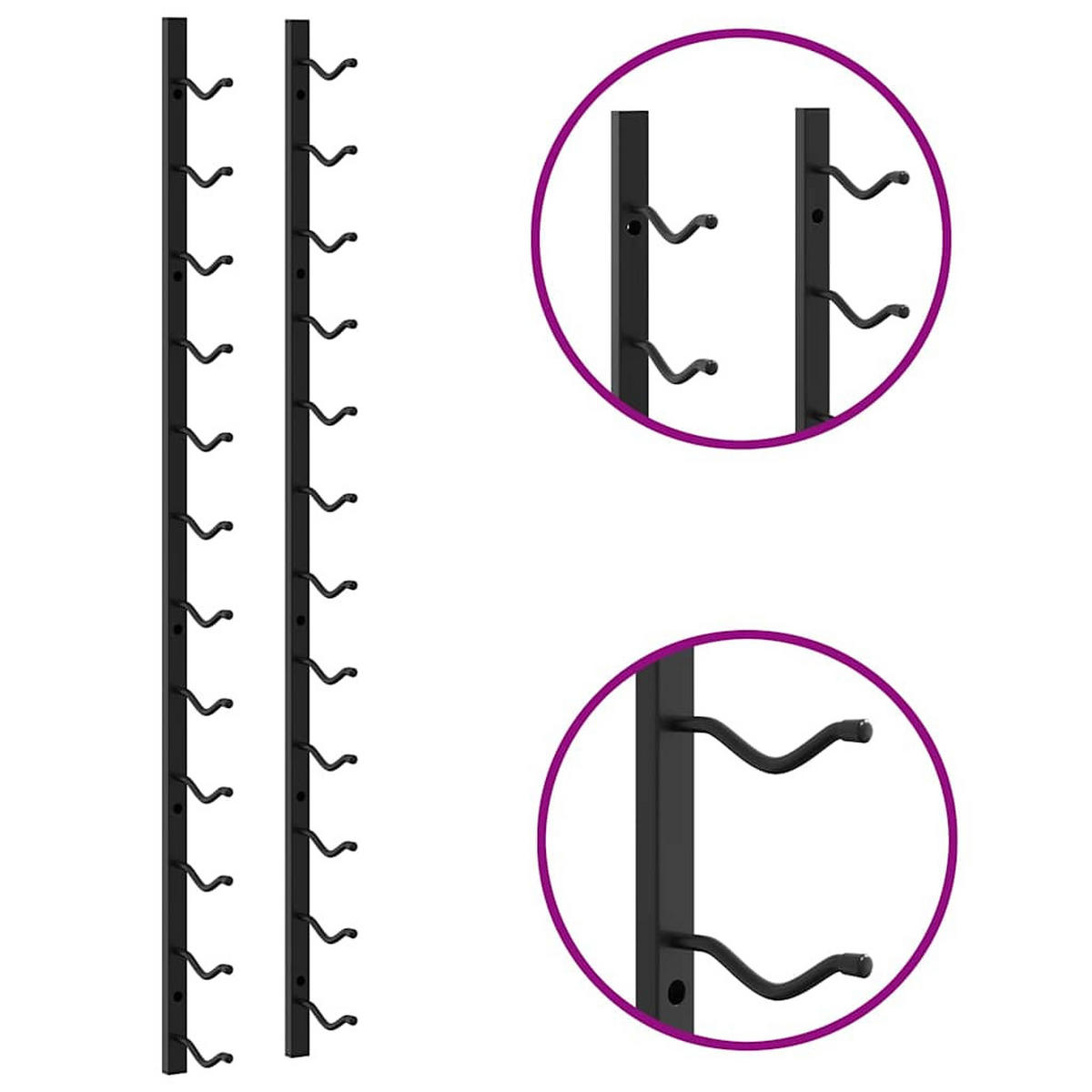 WEINREGALE zur Wandmontage Für 12 Flaschen, aus Metall, Schwarz, 2-teiliges Set - Schwarz, Metall (11/116/19cm) - vidaXL