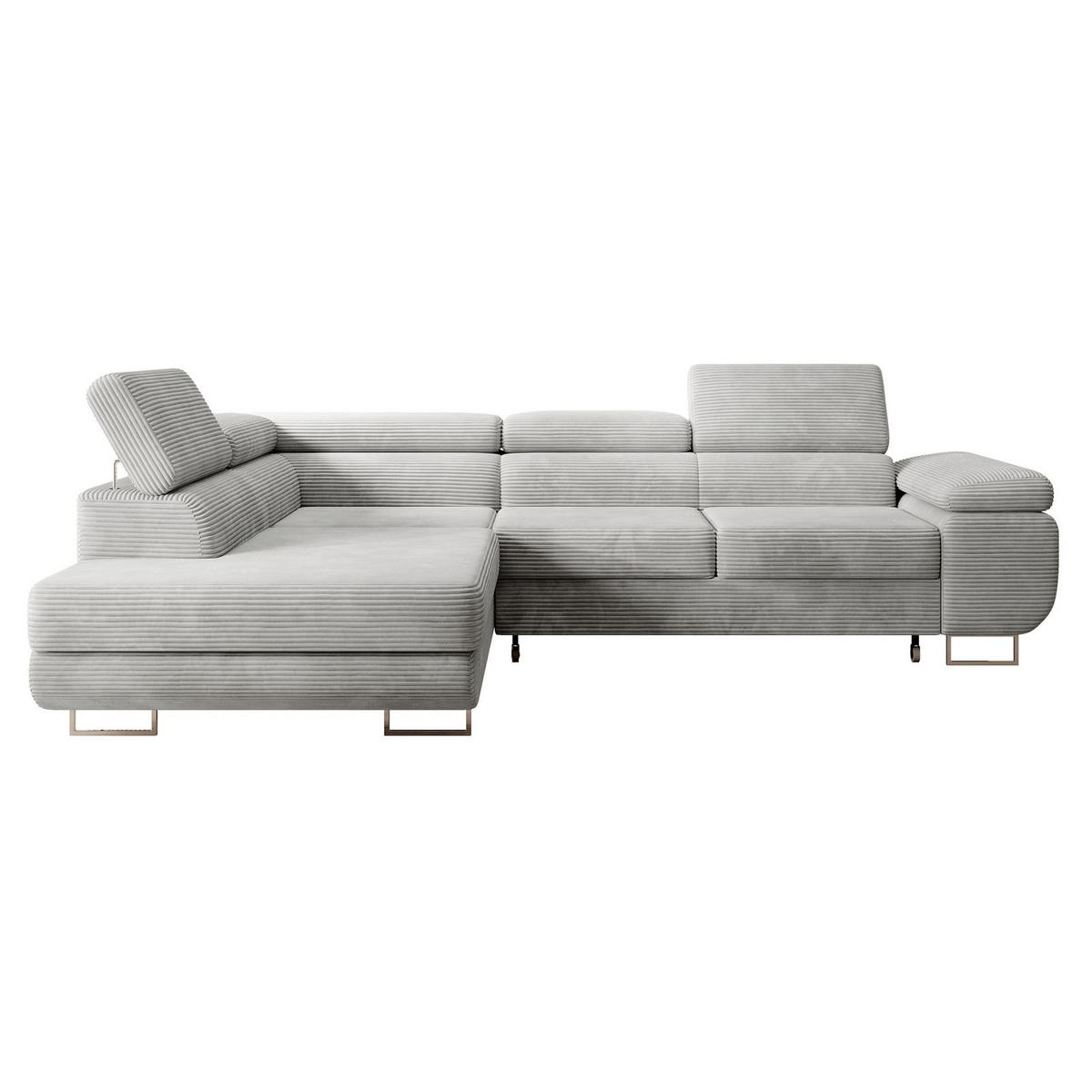 ECKSOFA Stevil Hellgrau Cordbezug - Silberfarben/Hellgrau, Textil/Metall (275/203cm) - Selsey