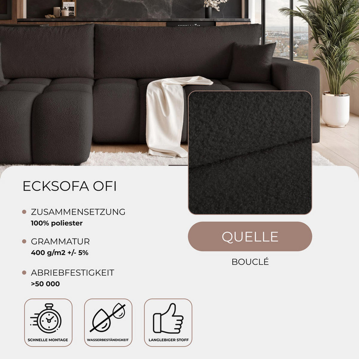 ECKSOFA OFI mit Schlaffunktion und Bettkasten Anthrazit - Anthrazit, Holzwerkstoff/Kunststoff (278/145cm) - Idohome