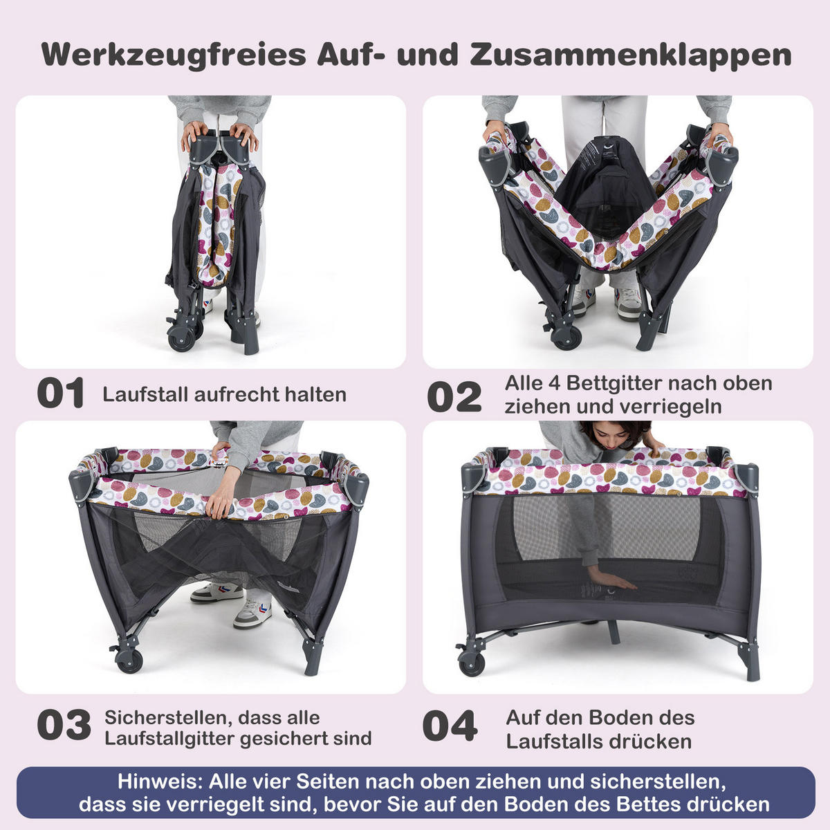 BABYBETT mit Matratze rosa - Pink, Textil - COSTWAY