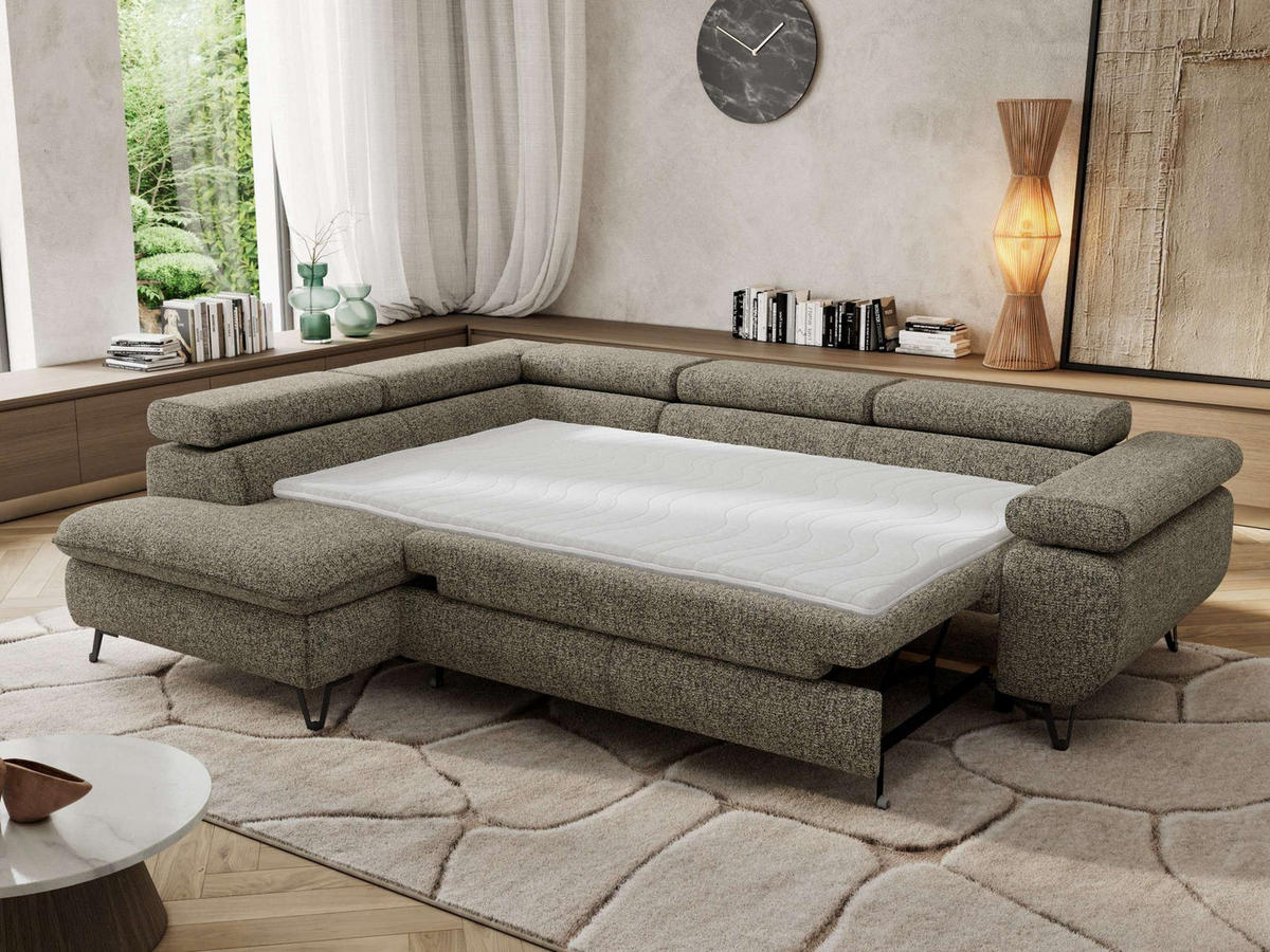 ECKSOFA PABLO L Grau Struktur - Links Seite mit T25 Topper - Schwarz/Grau, Textil/Metall (208/273cm) - MKS