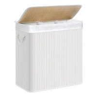 WÄSCHEKORB 3 Fächer mit abnehmbaren Beuteln Bambus und Weiß - Weiß, Holz (42.5/61.5/60cm) - Calicosy