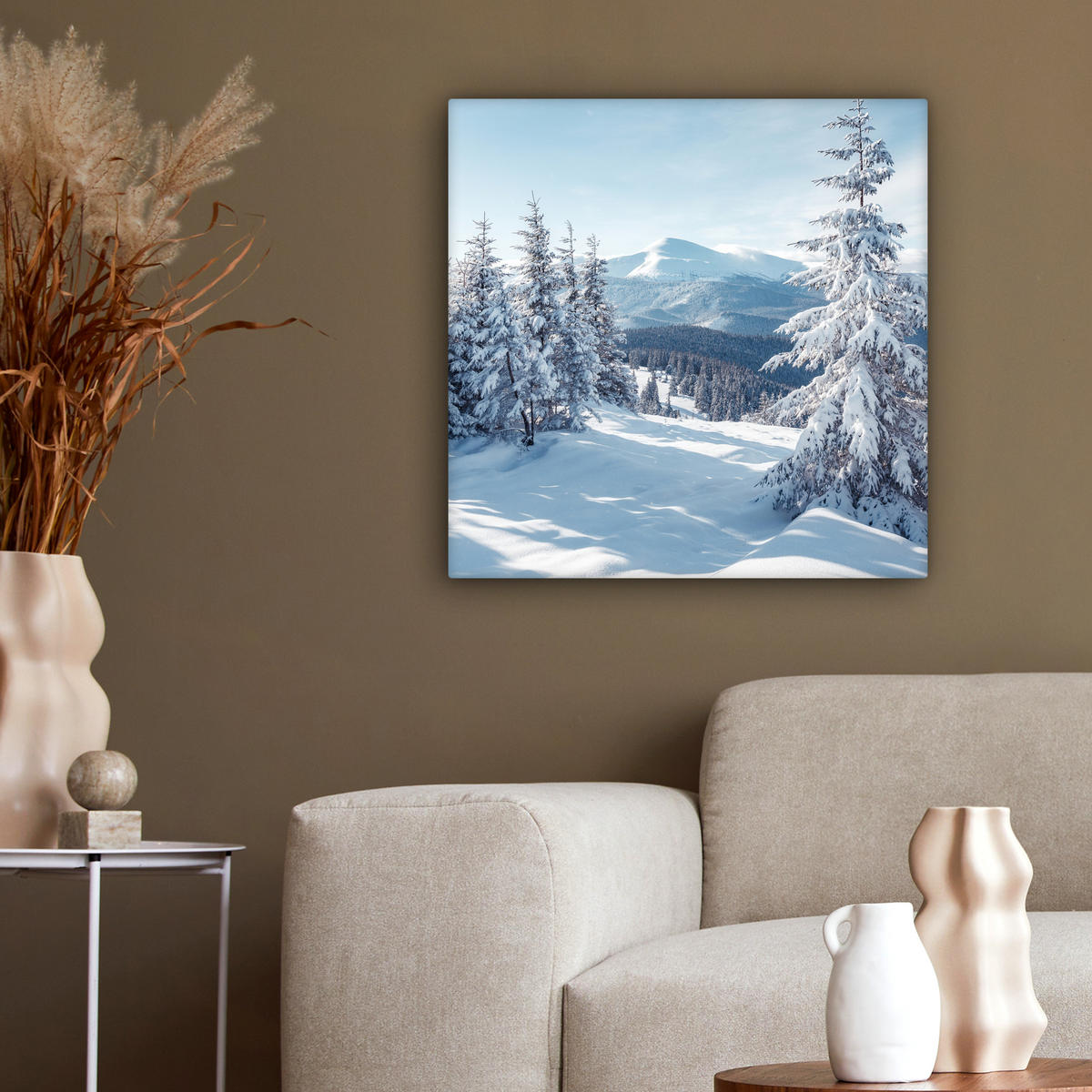LEINWANDBILD Winterlandschaft - Natur - Berge - Bäume - Schnee 50x50 cm - Hellblau, Textil (50/50cm) - MuchoWow