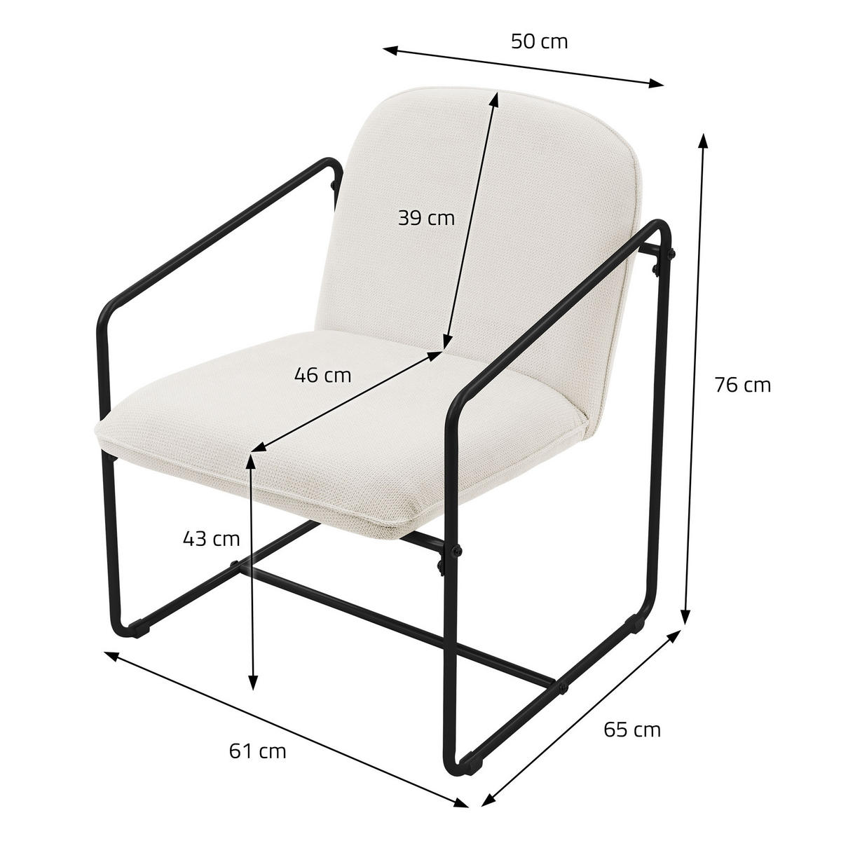 LOUNGESESSEL 2er Set, Beige - Schwarz, Metall (65/76/61cm) - ML-DESIGN