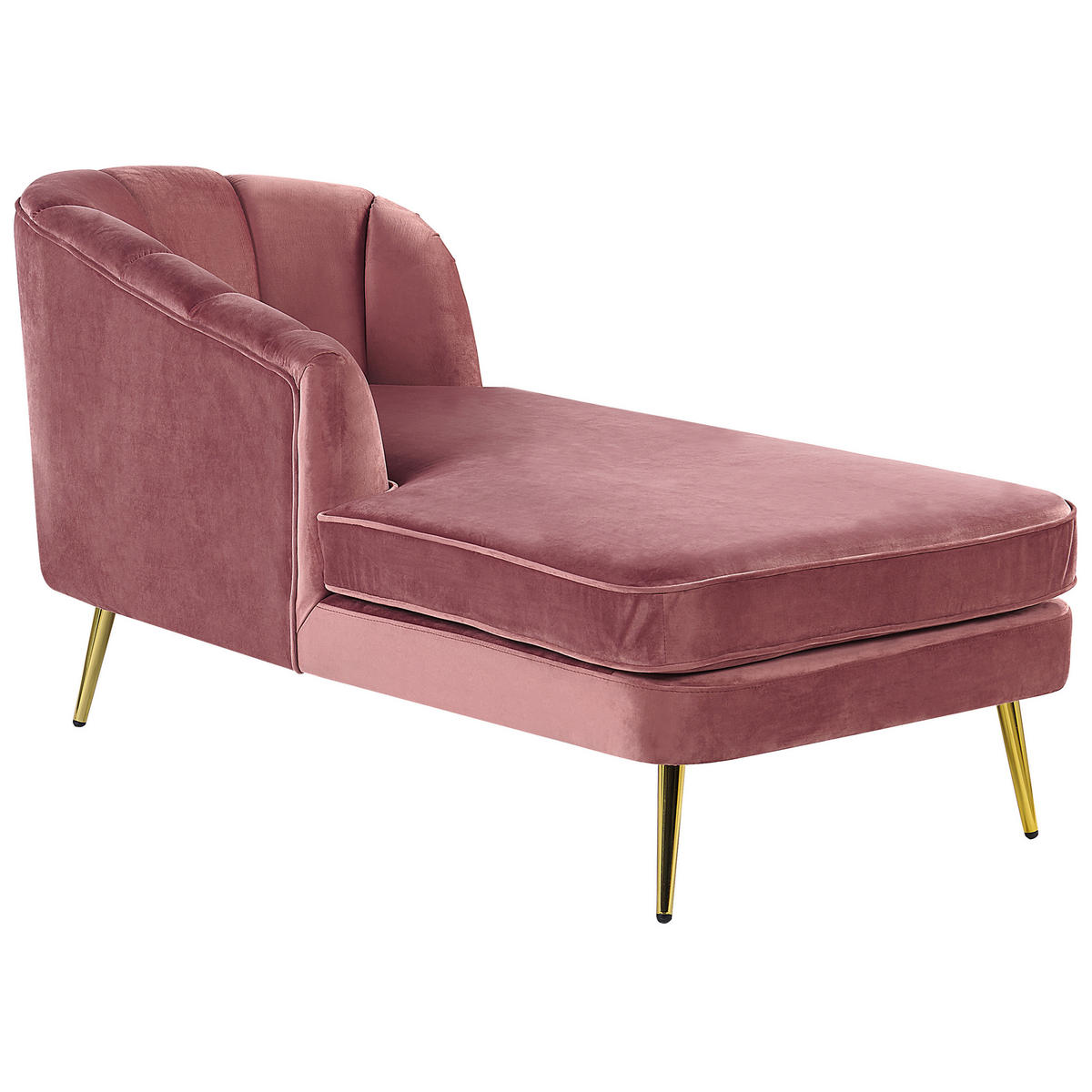 CHAISELONGUE Samtstoff rosa rechtsseitig Allier - Pink/Goldfarben, Textil (150/75/76cm) - Beliani