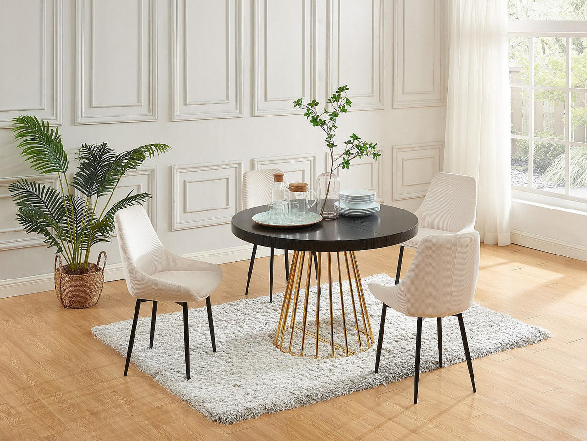 ESSTISCH ausziehbar - 2 bis 12 Personen - MDF & Stahl - Schwarz & Goldfarben - FIRELA - Mooreichefarben/Goldfarben, Holz (110/260/76cm) - Vente-Unique