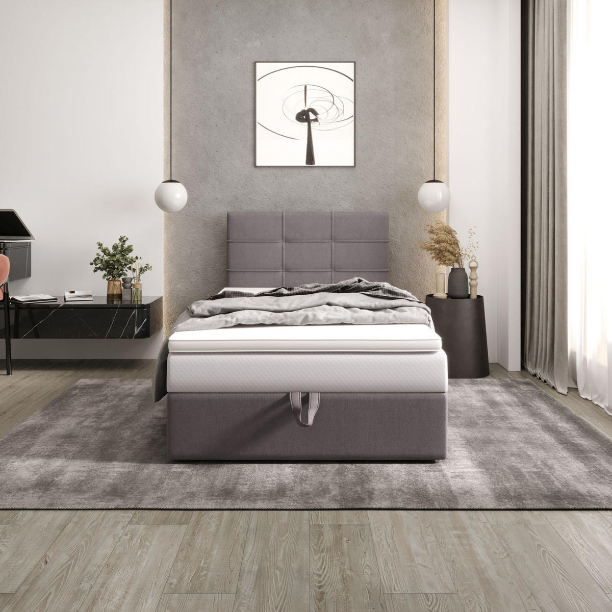 BOXBETT DUO 2 100x200 Cosmic 160, mit Matratze H3, Bonell und Topper, Hellgrau - Hellgrau, Holz/Kunststoff (100/200cm) - Bedante