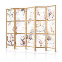 PARAVENT Japanischer 5-tlg 225x172 cm Teddyb ren Und Ballons - Multicolor, Holz/Textil (225/172/3cm) - Muralo