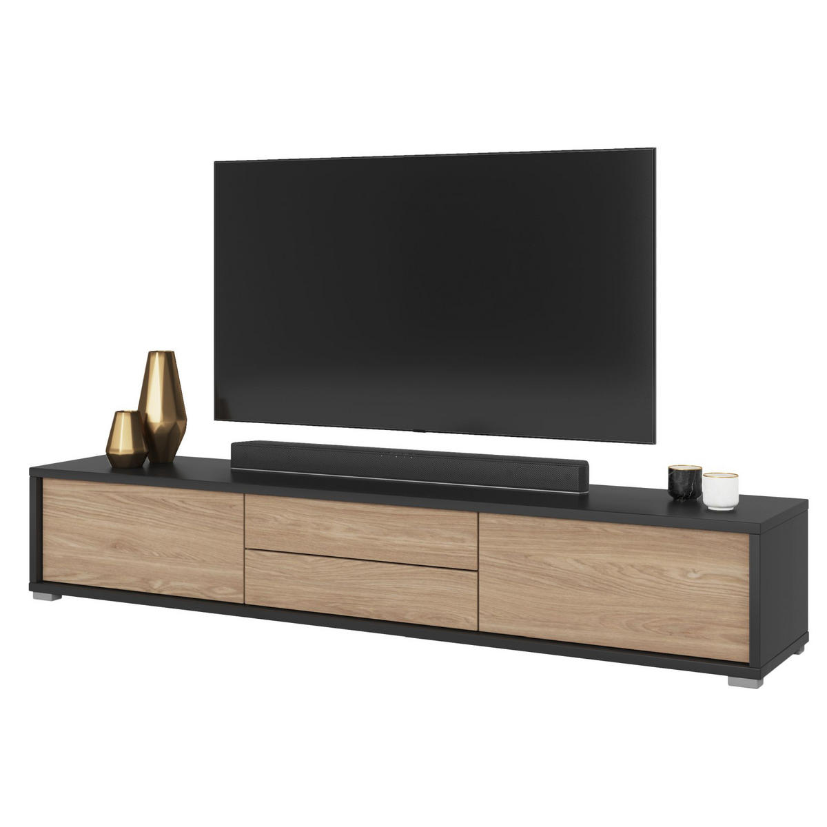 TV-LOWBOARD Moddern Anthrazit / Eiche 180 cm - Beige/Anthrazit, Holzwerkstoff (180/32/36cm) - Selsey