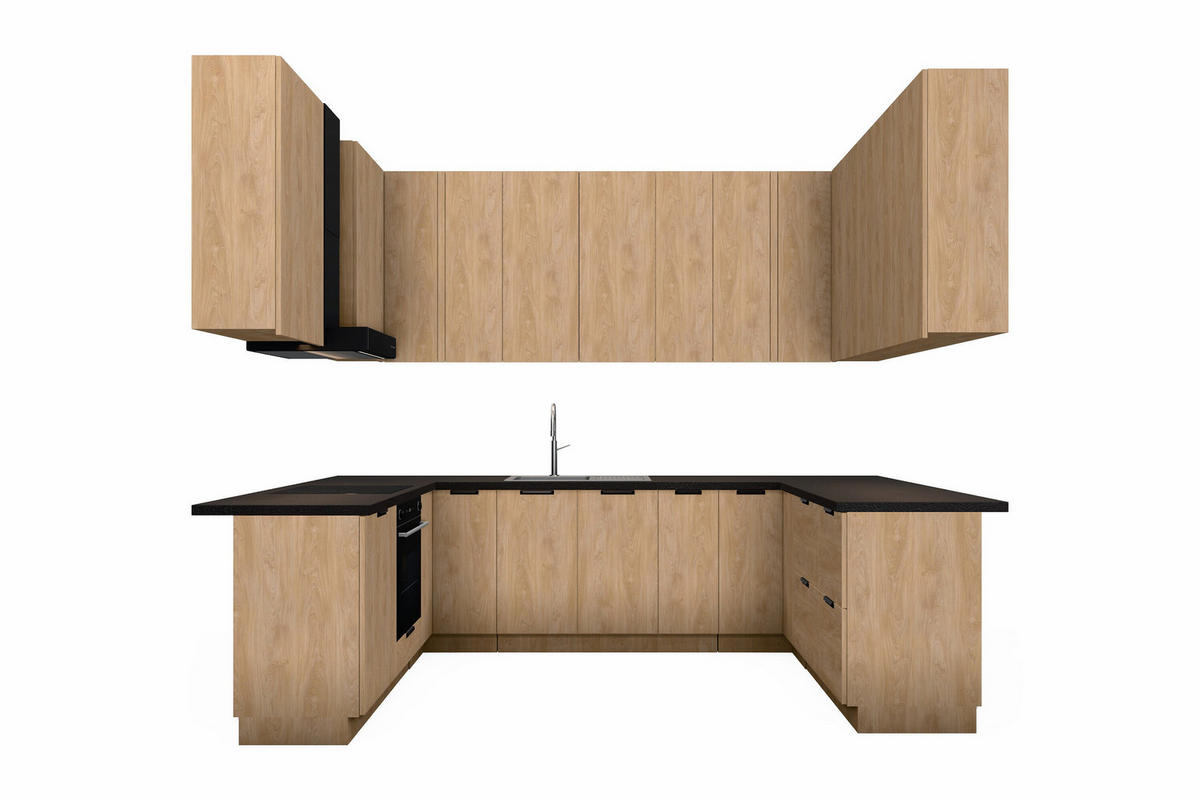 U-KÜCHE Sorento Sonoma Eiche – 298 × 214 × 199 cm – KÜ-SOR-006 - Sonoma Eiche, Holzwerkstoff (298/247/214cm) - ROYAL24_MARKT