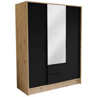 DREHTÜRENSCHRANK CAVA 150,5/200/51 cm Modern Kleiderschrank 3-türig mit Spiegel Eiche Artisan - Eiche Artisan, Holzwerkstoff (150.5/200/51cm) - MASSENO
