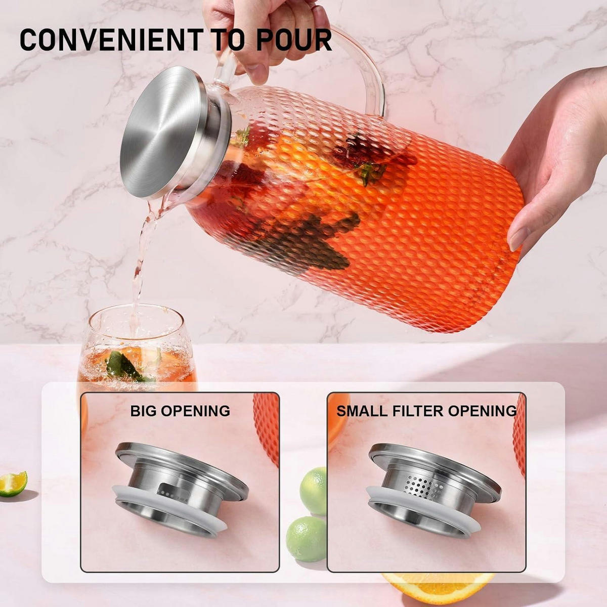 GLASKARAFFE 2.4 Liter mit Edelstahlfilter und Griff - Transparent, Glas (11.9/11.9cm)