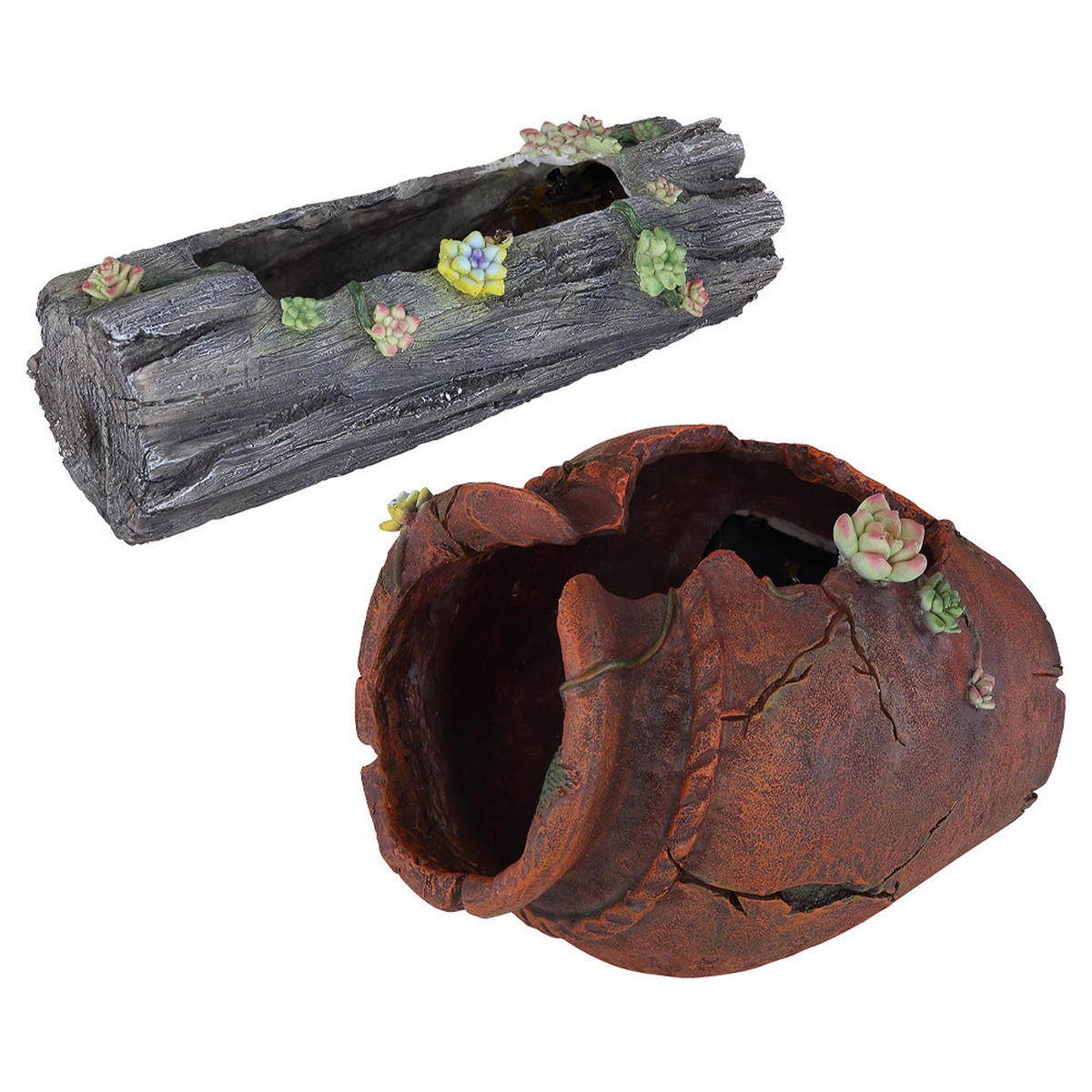 LED AUSSENLEUCHTE Grau Holzstamm 2er Set - Grau, Kunststoff (27/20/20cm)