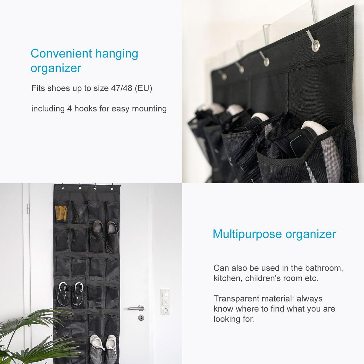 HÄNGENDES SCHUHREGAL 55.5/148 cm - Schwarz, Textil (55.5/2/148cm) - Intirilife