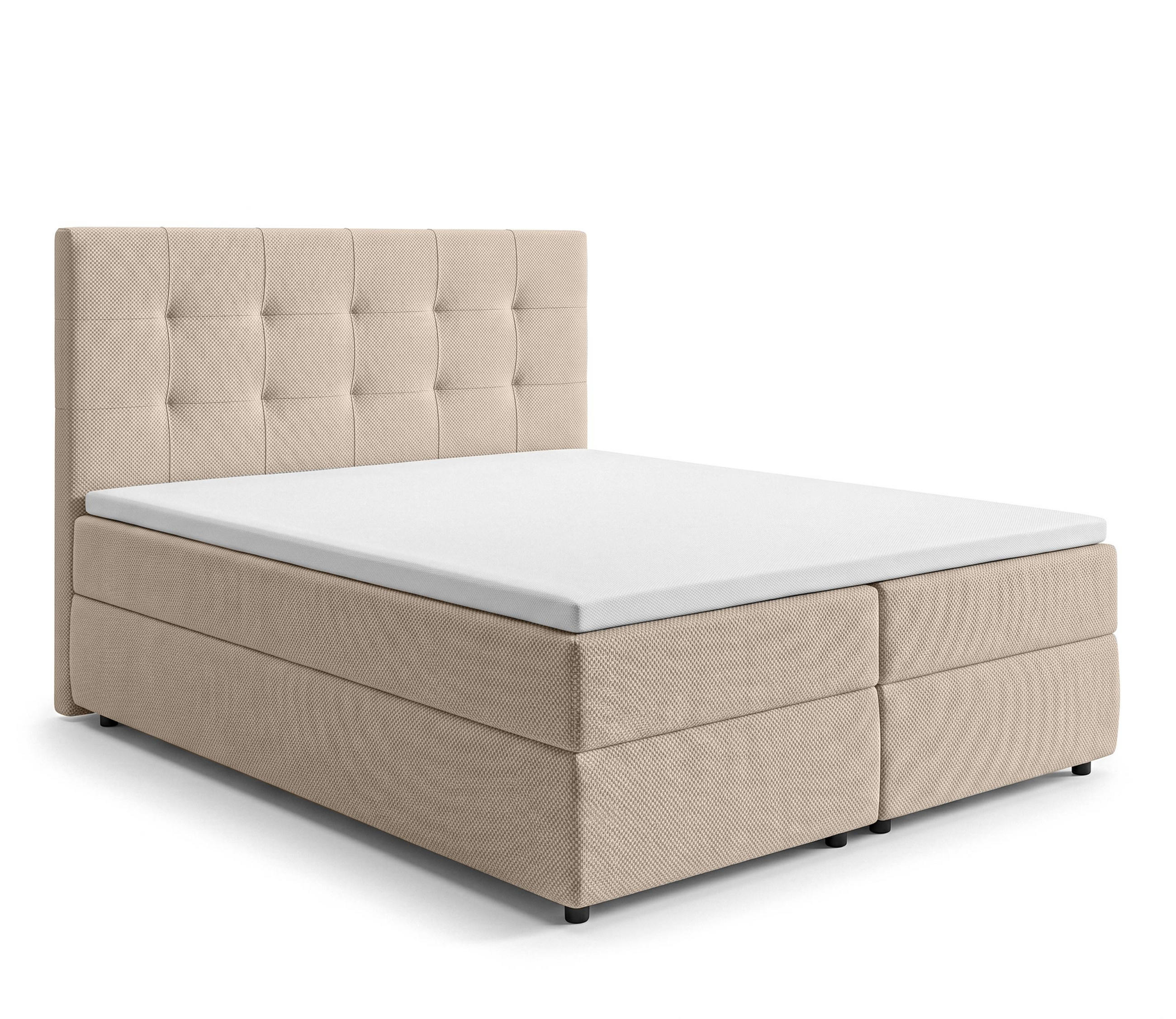 BOXBETT SAKARYA 140x200 cm mit Bettkasten und Matratze - Beige + TOPPER - Beige/Schwarz, Holz/Holzwerkstoff (140/200cm) - AX Living