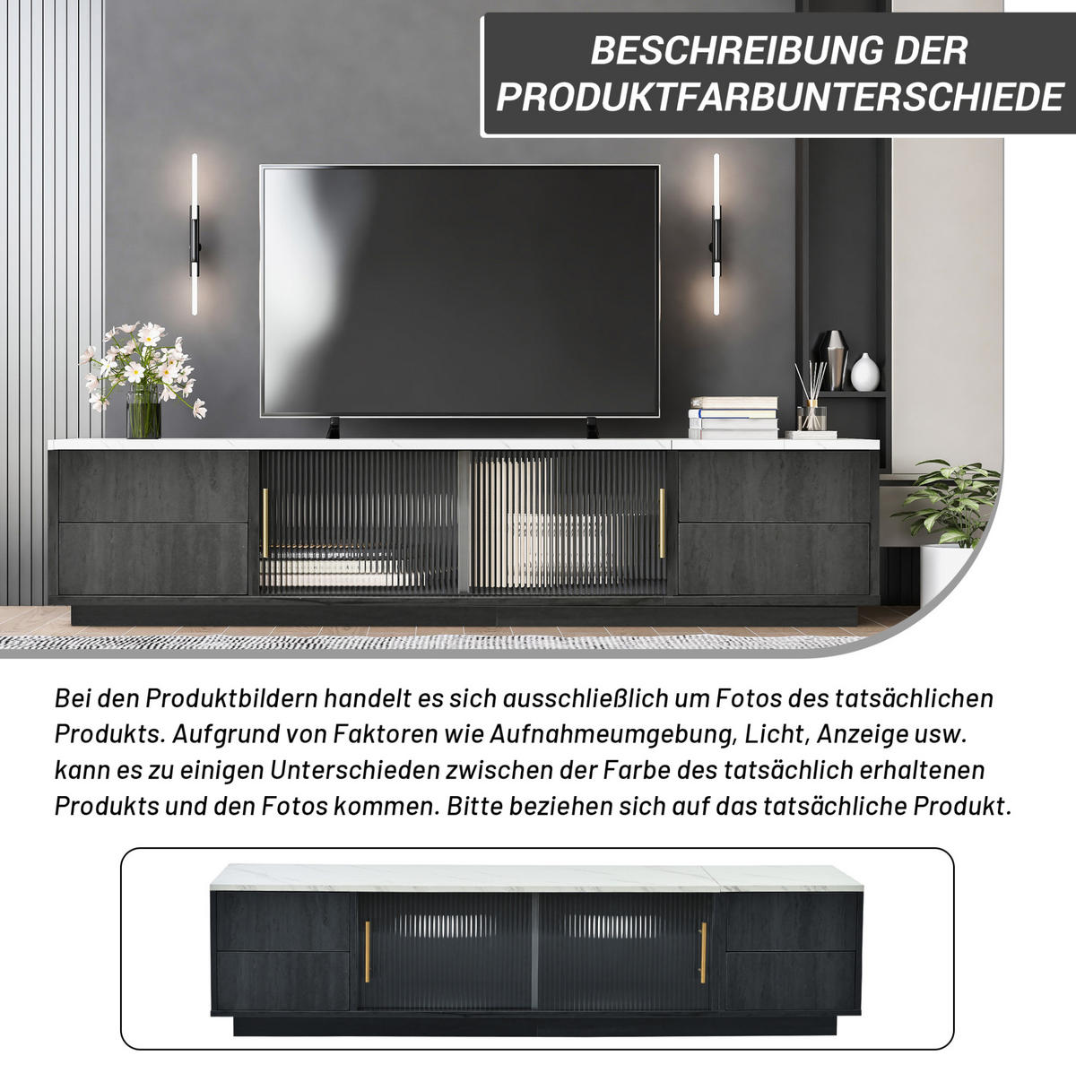 TV stolek 160/40/38,5 cm s kabelovým managementem, 4 zásuvkami Push-to-Open a dvířky ze skla, Šedá - šedá, kompozitní dřevo (160/38.5/40cm) - Redom