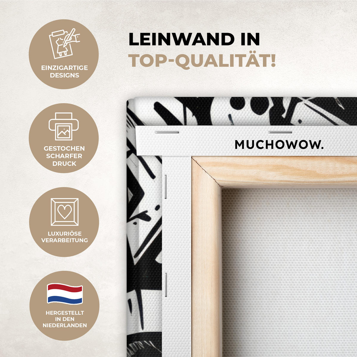 LEINWANDBILD Formen - Buchstaben - Graffiti - Schwarz Groß 140x90 cm - Schwarz, Textil (140/90cm) - MuchoWow