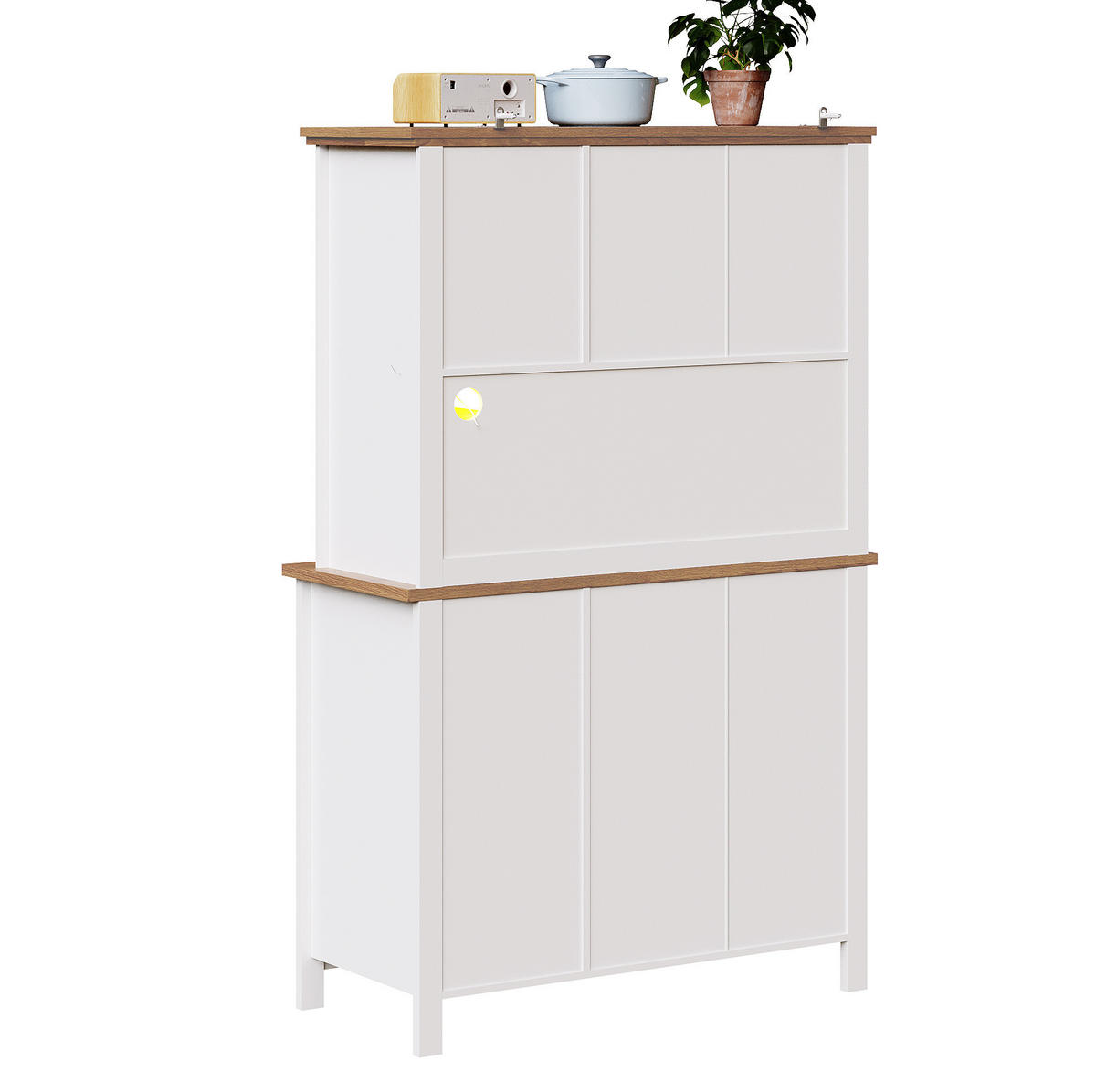 ANRICHTE Küchenschrank 104/40/180 cm aus MDF mit LED-Beleuchtung und verstellbaren Ablagen Weiß - Weiß, Holzwerkstoff (104/180/40cm) - Modenvie