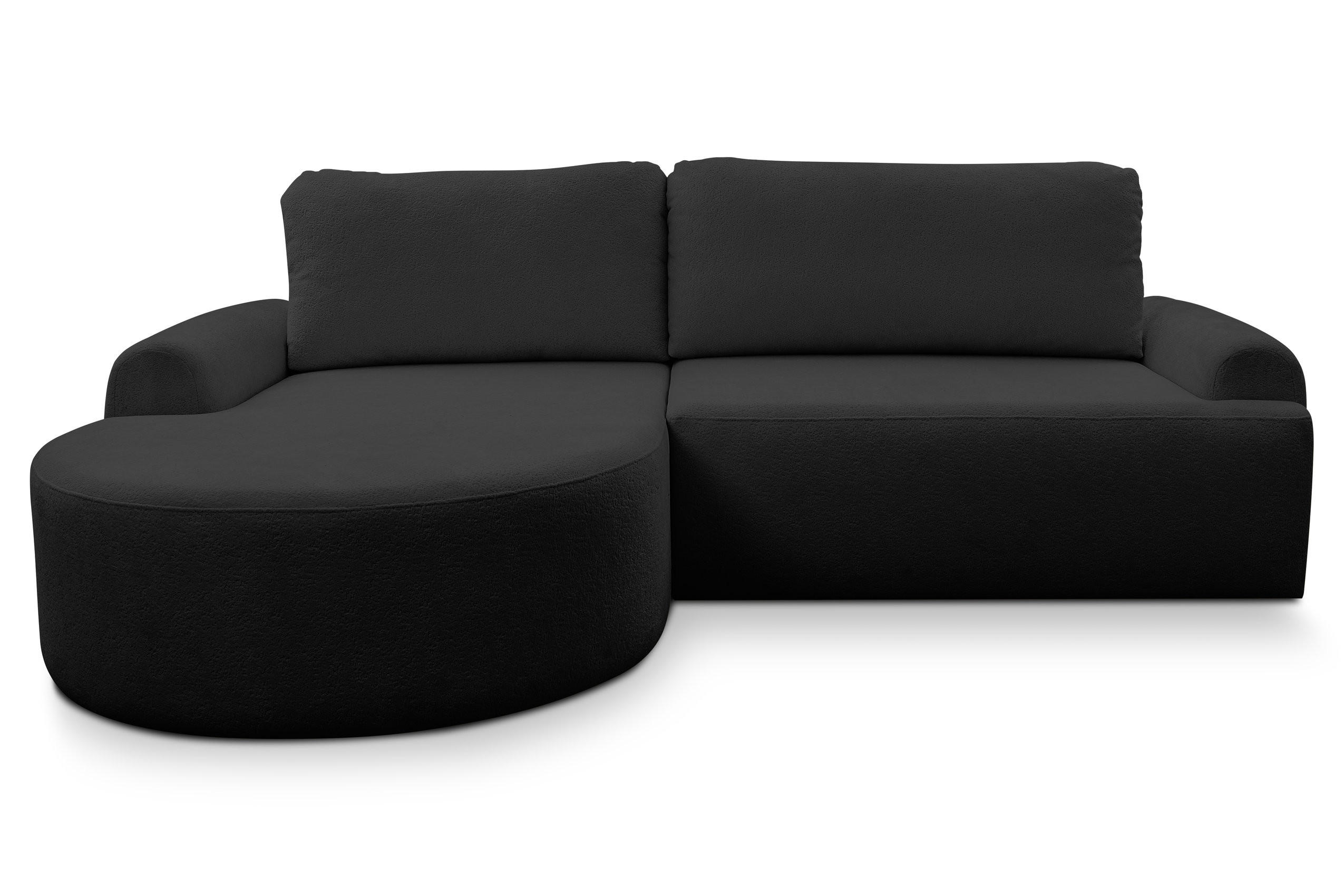 ECKSOFA Dream in L-Form mit Schlaffunktion und Bettkasten, Farbe: Schwarz, Bouclé-Stoff, Ottomane Links - Schwarz, Textil (136/260cm) - VENASI MÖBEL