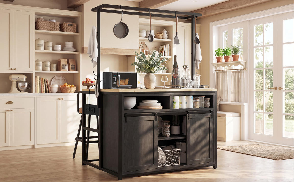 BUFFETSCHRANK Schwarz 107/62/183 cm - Schwarz, Holz (107/183/62cm) - PANGIVO