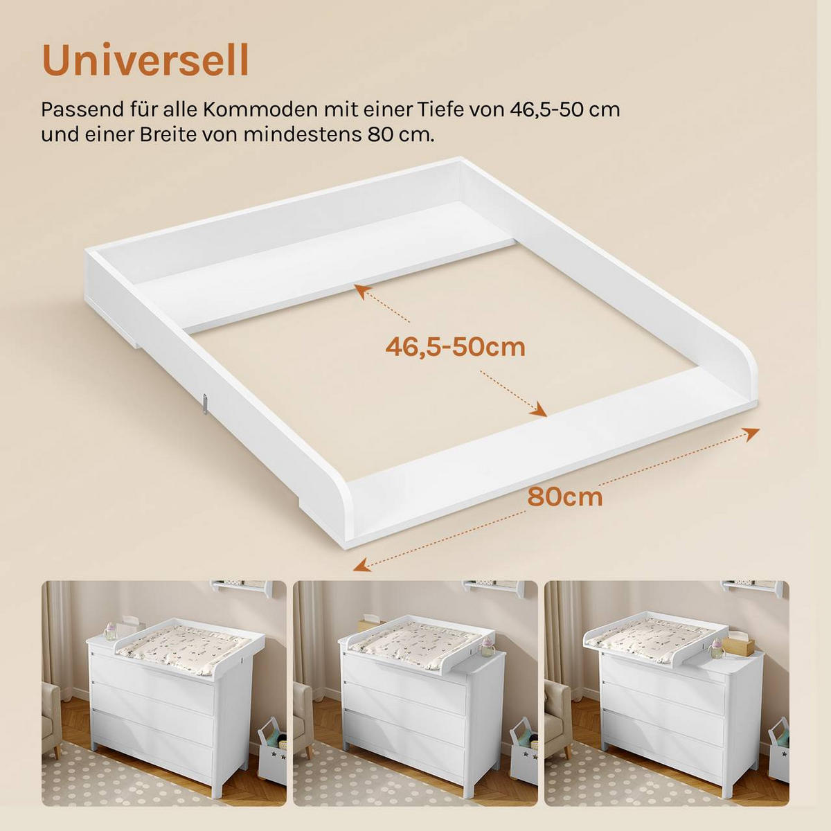 WICKELAUFSATZ 80x10.5x78.5 cm, 46.5-50 cm tief, Weiß - Weiß, Holzwerkstoff (80/10.5/78.5cm) - Woltu