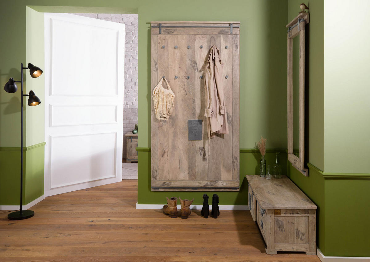 WANDGARDEROBE Mango 100x8x190 whitewash lackiert RAILWAY #3008 - Beige, Holz (100/190/8cm) - Massivmoebel24