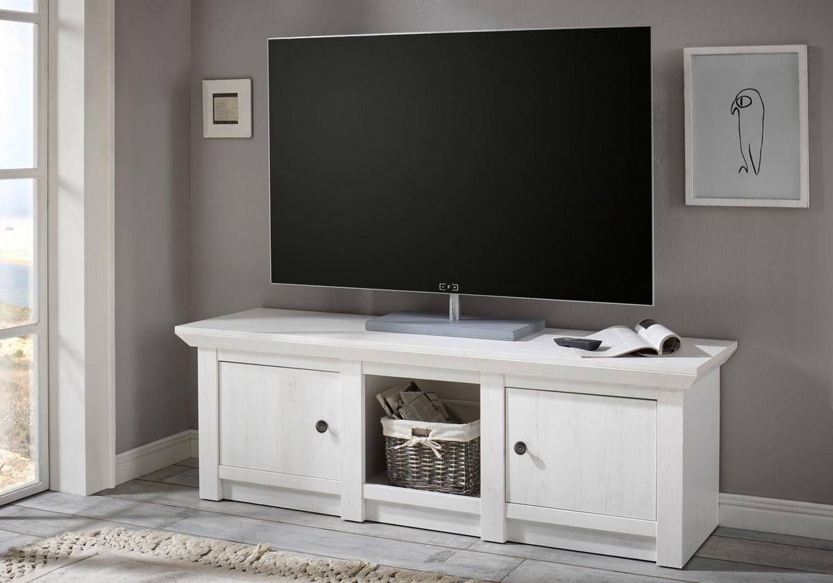 TV-LOWBOARD Pinie weiß 152 x 51 cmm TV-Unterteil im Landhaus-Stil - Schwarz/Weiß, Holzwerkstoff/Metall (152/51/45cm) - Furn.Design