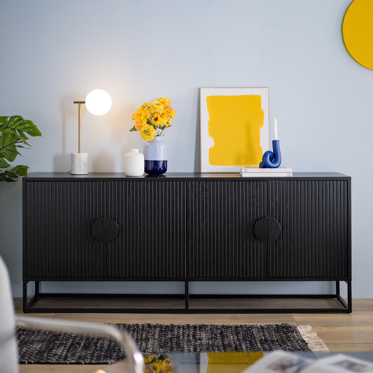 SIDEBOARD - MDF / Metall - Eiche - Eichefarben/Schwarz, Holzwerkstoff/Metall (180/75/40cm) - home24