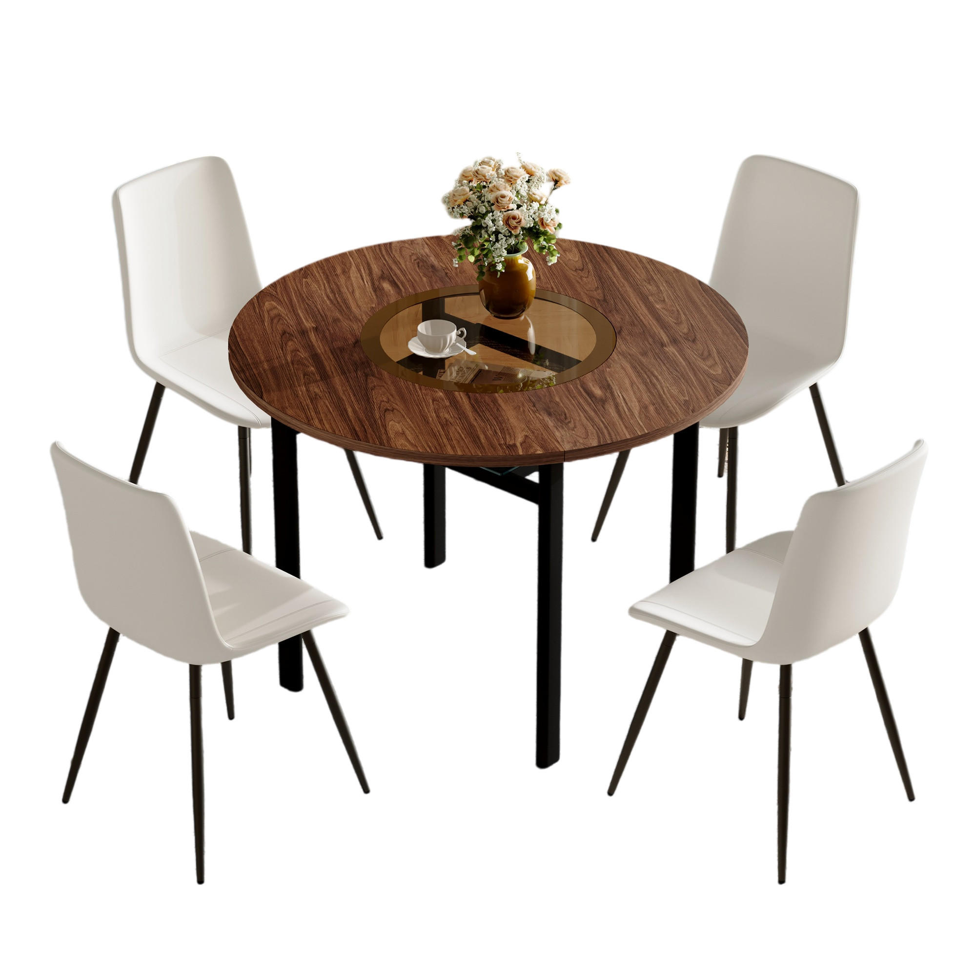 ESSGRUPPE DE-39352 5-teilig, rund mit 4 PU-Sesseln Weiß - Weiß, Metall (100/76/100cm) - ComfortXL