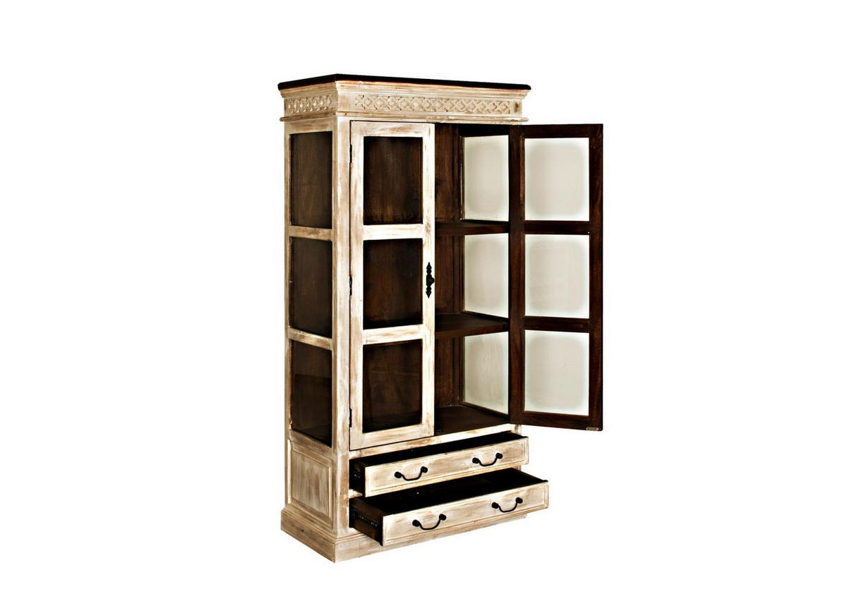 VITRINE Mango / Akazie 90x45x180 weiß gewachst CASTLE-ANTIK #71 - Weiß, Holz (90/180/45cm) - Massivmoebel24