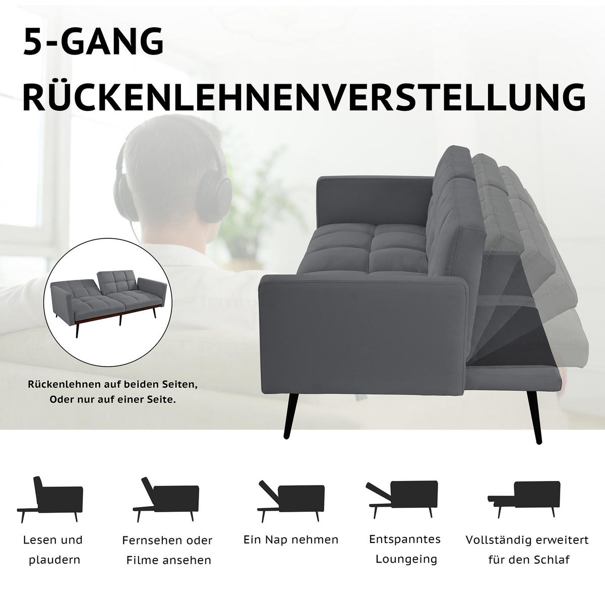 SCHLAFSOFA 157 cm breit mit Bettfunktion - Dunkelgrau, Textil (157/70/51cm) - Urban Meuble