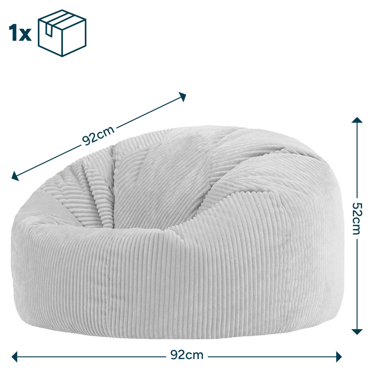 SITZSACK Cord Kingston XXL - Salbeigrün, Textil (92/52/92cm) - icon