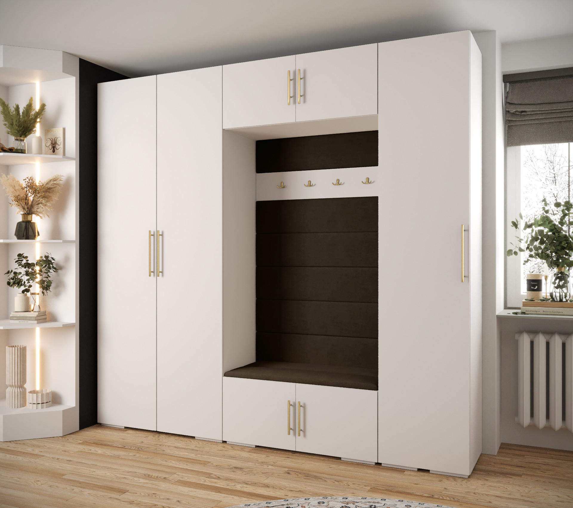 GARDEROBEN-SET 236,7/250/47 - Dunkelbraun/Goldfarben, Holz/Kunststoff (250/236.7/47cm) - Abiks Möbel