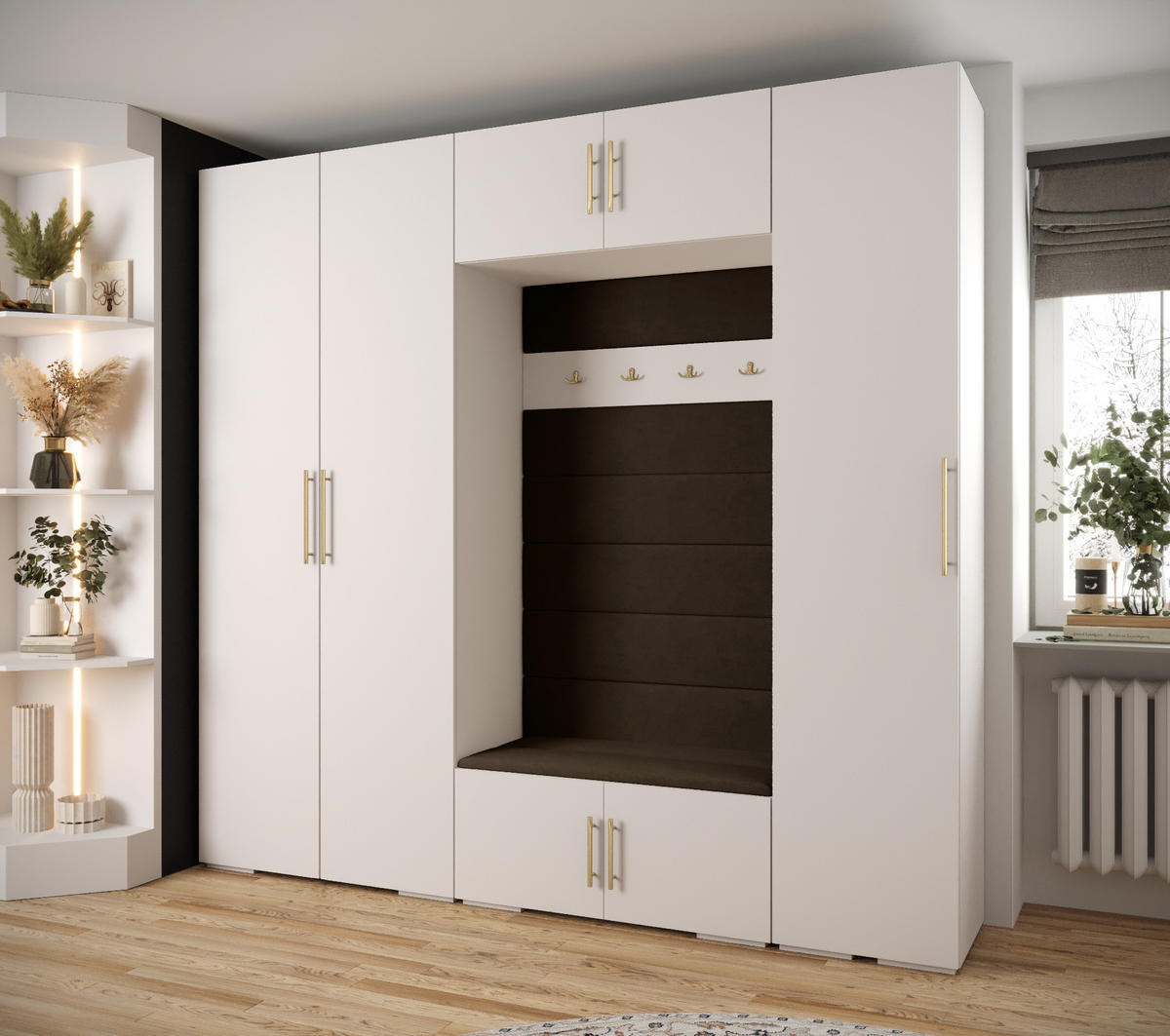 GARDEROBEN-SET 236,7/250/47 - Dunkelbraun/Goldfarben, Holz/Kunststoff (250/236.7/47cm) - Abiks Möbel