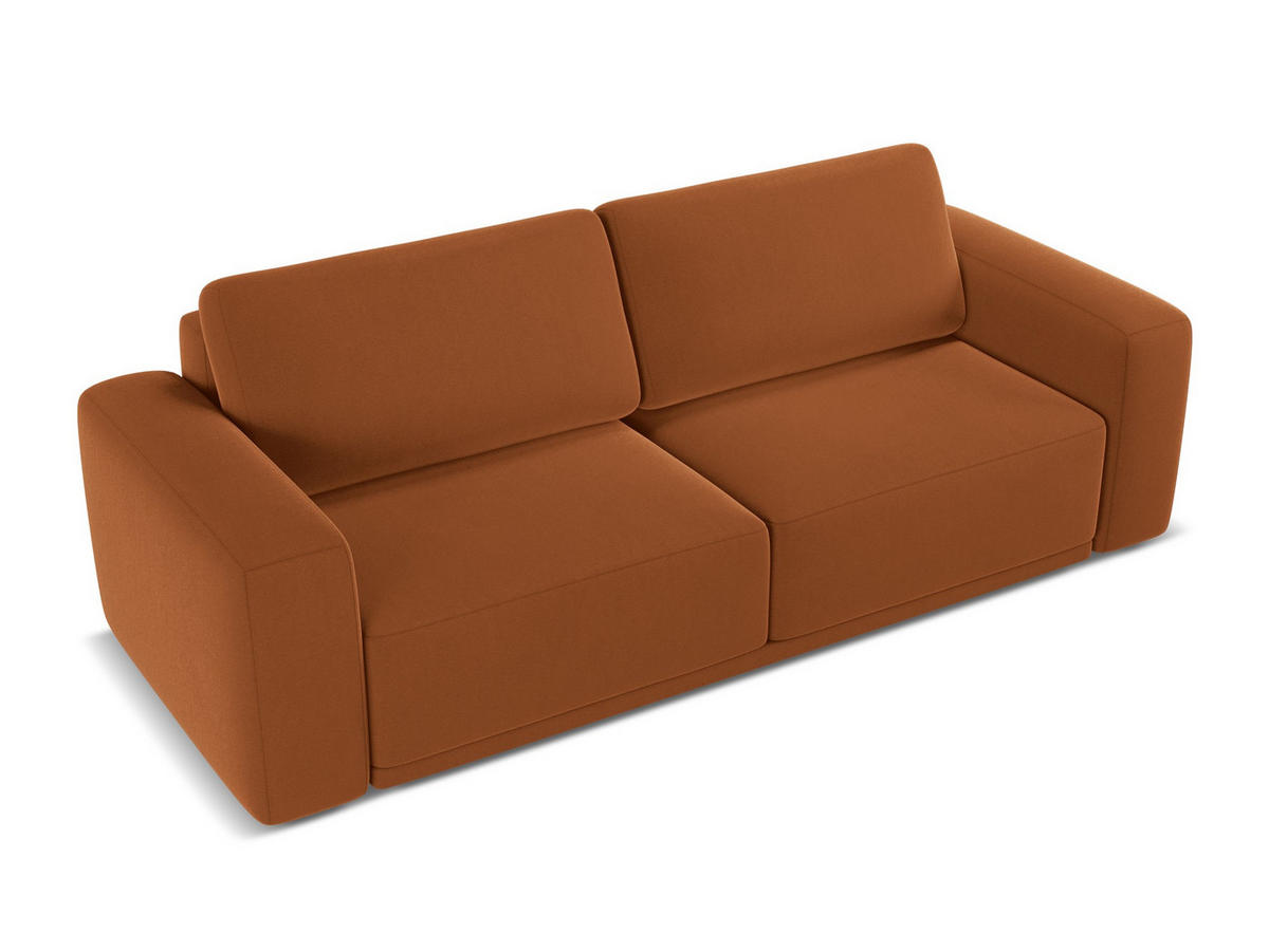 3-SITZER SOFA mit Schlaffunktion Samt Stoff Orange - Terra cotta/Schwarz, Kunststoff/Textil (242/91/100cm) - Makamii