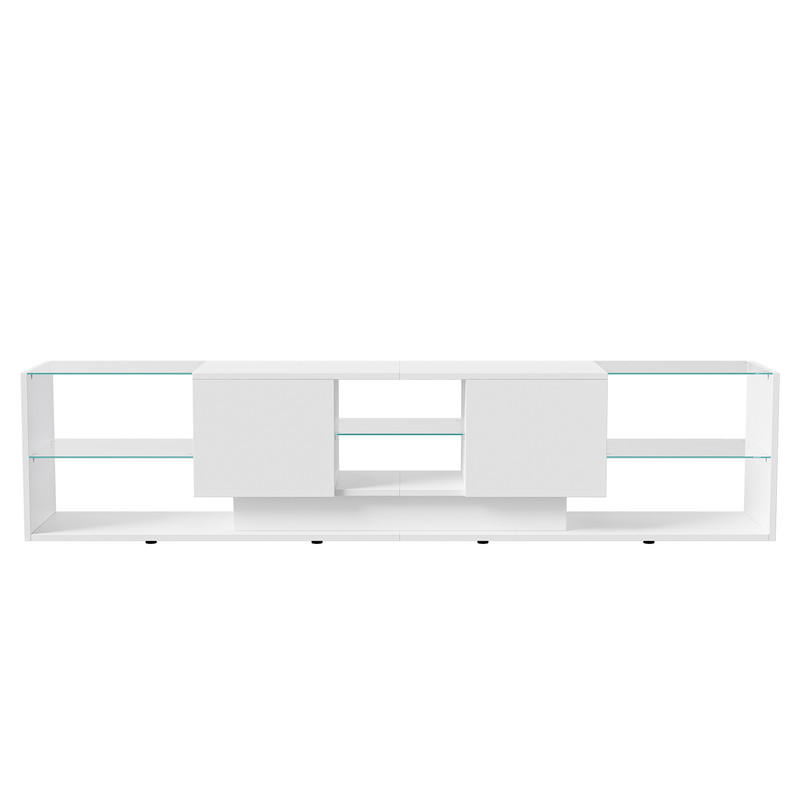 LOWBOARD, 200 x 35 x 45 cm LED Highlights mit Offenen Stauraum und 2 Schubladen, Glastrennwand, MDF - Weiß, Glas (35/45/200cm) - WoodenAura