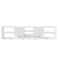 LOWBOARD, 200 x 35 x 45 cm LED Highlights mit Offenen Stauraum und 2 Schubladen, Glastrennwand, MDF - Weiß, Glas (35/45/200cm) - WoodenAura