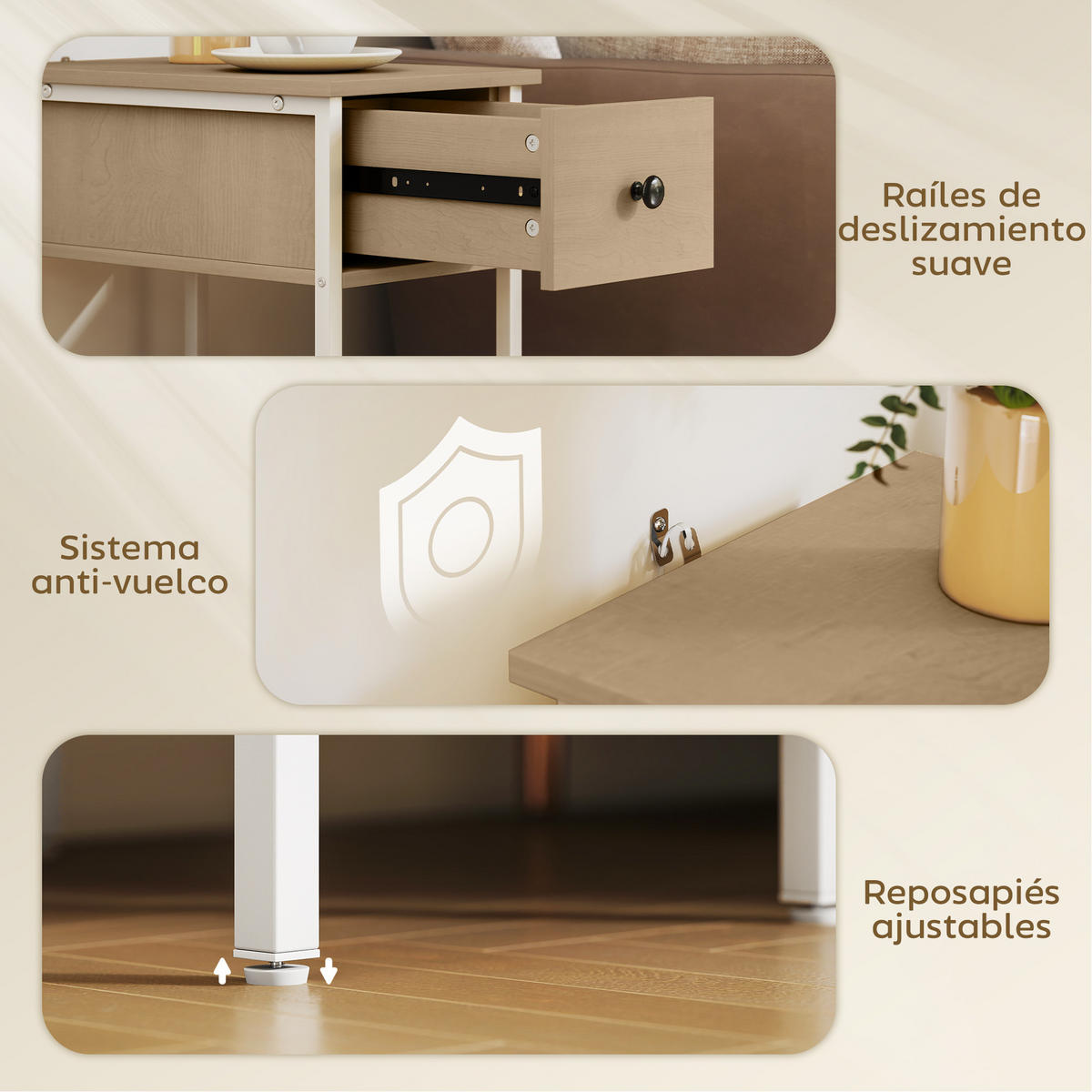 BEISTELLTISCH Beige 1 Stück - Beige, Metall (25/39.8/58.2cm) - GiPP