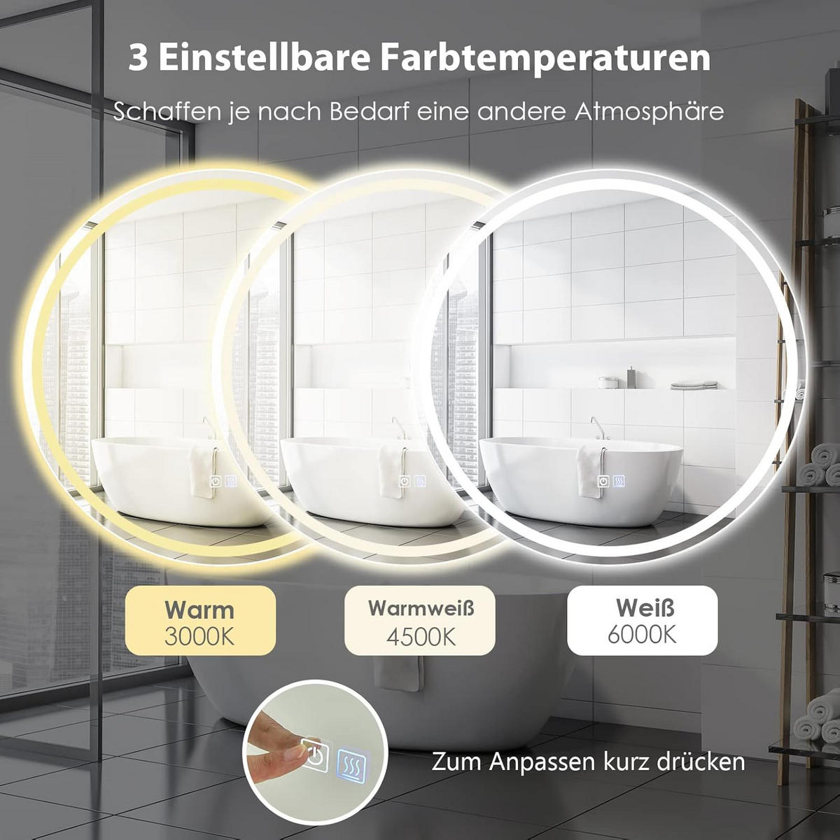 LED-SPIEGEL dimmbar Silber - Silberfarben, Glas (4/60/60cm) - COSTWAY