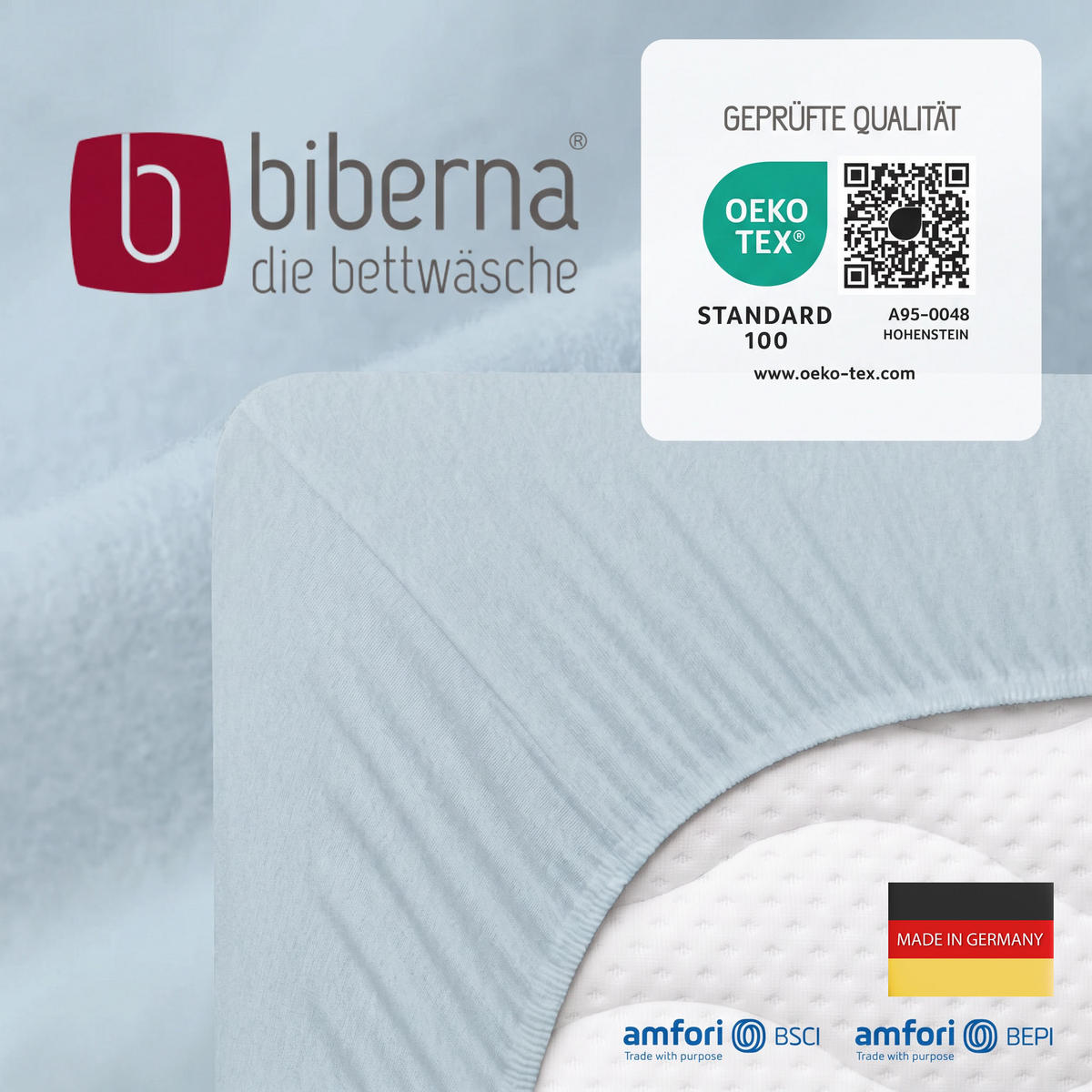 SPANNBETTTUCH Premium Biber taubenblau, 140x200 cm - 160x200 cm - Blaugrau, Textil (160/200cm) - biberna