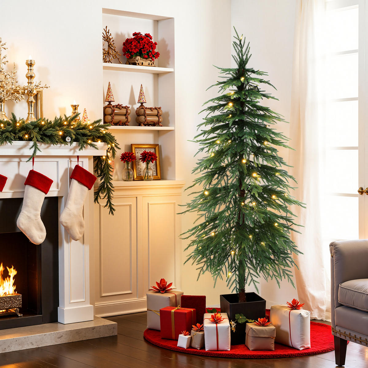 KÜNSTLICHER Weihnachtsbaum 150 cm, Norfolk-Kiefer, 8 Funktionen - Grün, Kunststoff (150cm) - Hometopia