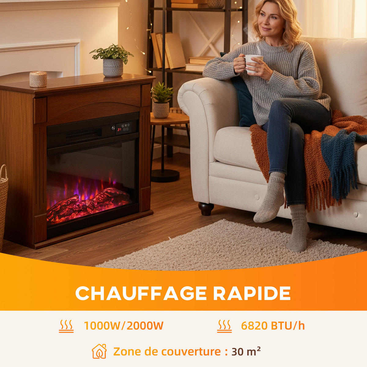 ELEKTROKAMIN DE-17072 3D-Flammeneffekt 6 Farben Braun - Braun, Holzwerkstoff (68.5/63/27.5cm) - ComfortXL