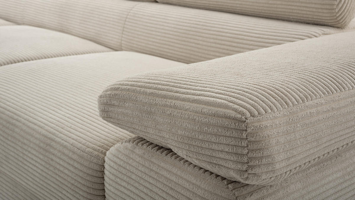 ECKSOFA GIULIO Beige Velours-Stoff mit Schlaffunktion - Beige, Holz (280/203cm) - MASSENO