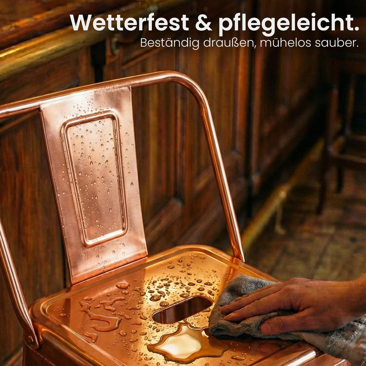 BARHOCKER Metall kupfer - Eukalyptusholzfarben/Kupferfarben, Metall (44/96/43cm) - CLP