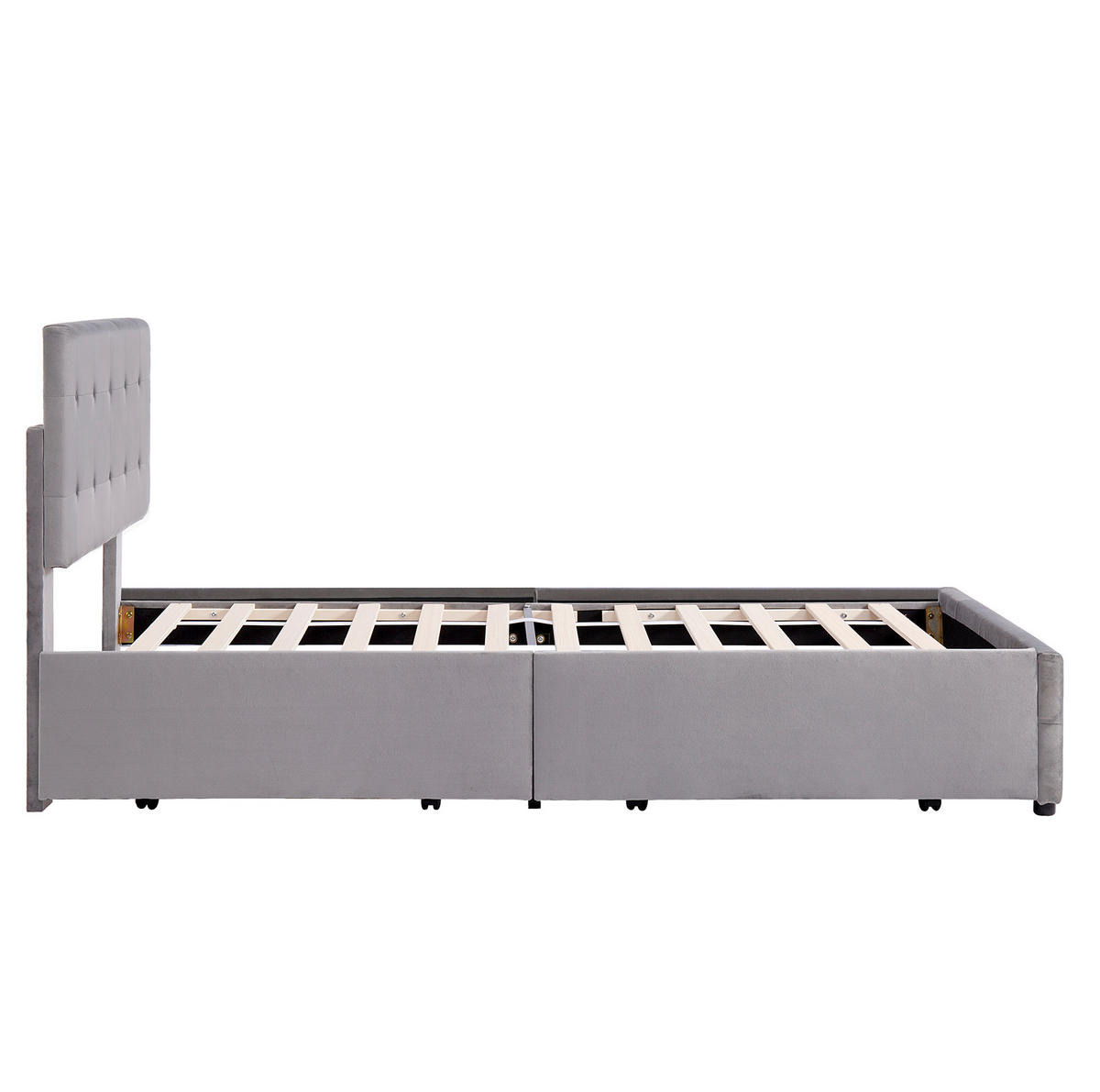 POLSTERBETT 140/200 cm grau mit Schubladen und Lattenrost - Grau, Textil (140/200cm) - OKWISH