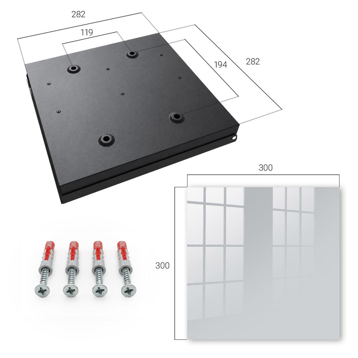 SCHLÜSSELBOX Schwarz 30x30 cm- Türöffnung nach rechts - Hellgrau - Grau, Metall (30/30/5cm) - TULUP