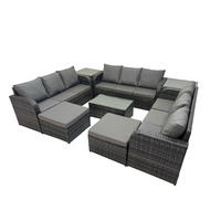 GARTENMÖBELGARNITUR mit KISSEN Polyrattan Dunkelgrau 11-Sitzer - Dunkelgrau/Grau, Glas/Kunststoff - Fimous