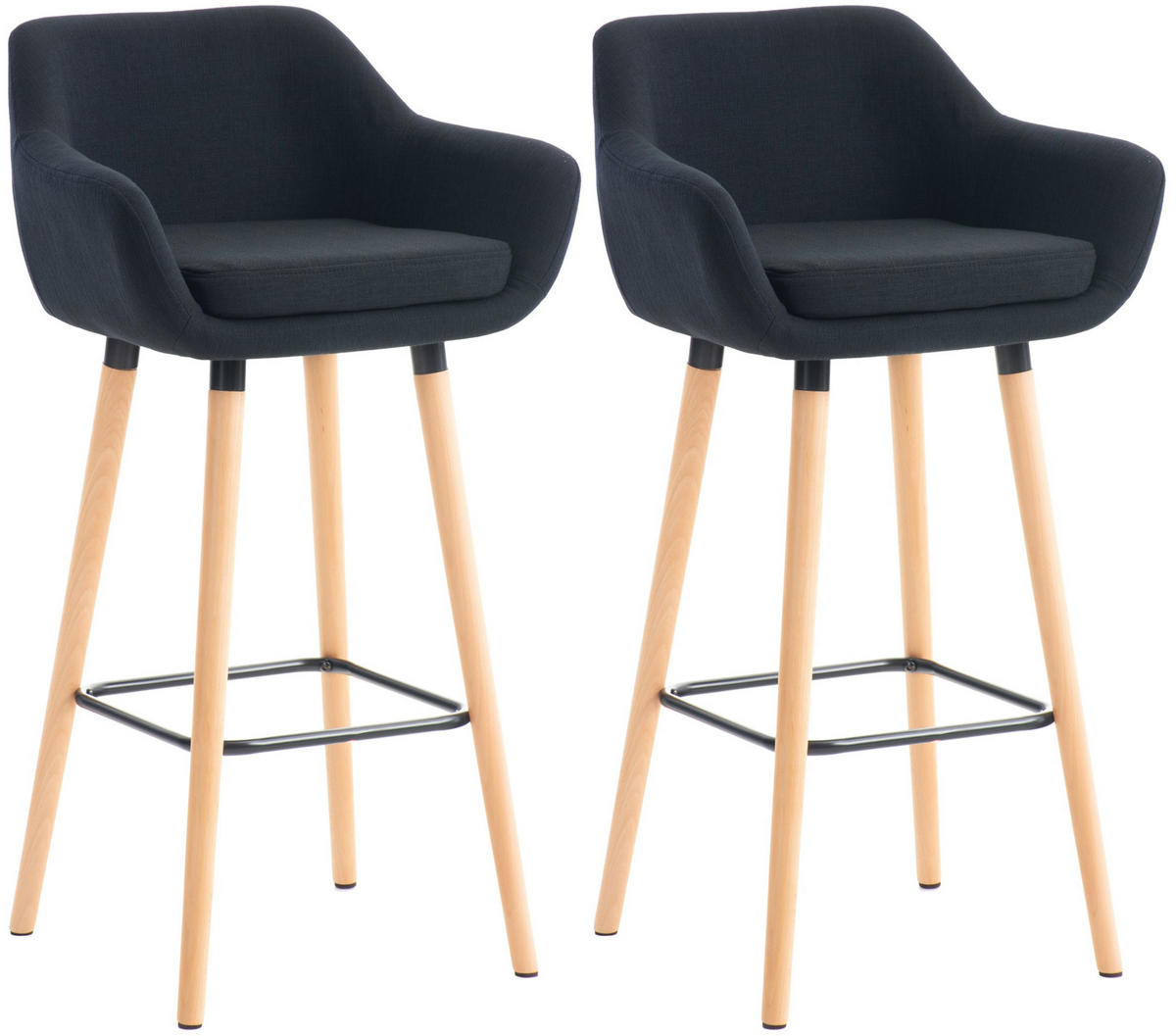 BARHOCKER 2er Set Stoff schwarz - Eukalyptusholzfarben/Schwarz, Holz/Textil (55/99/46cm) - CLP